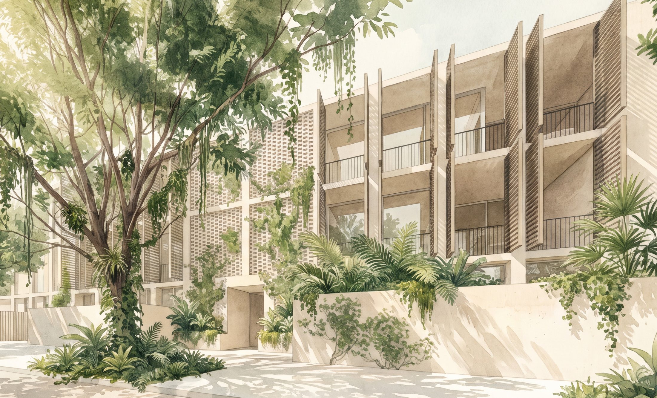 Central Avenue elevation with established trees