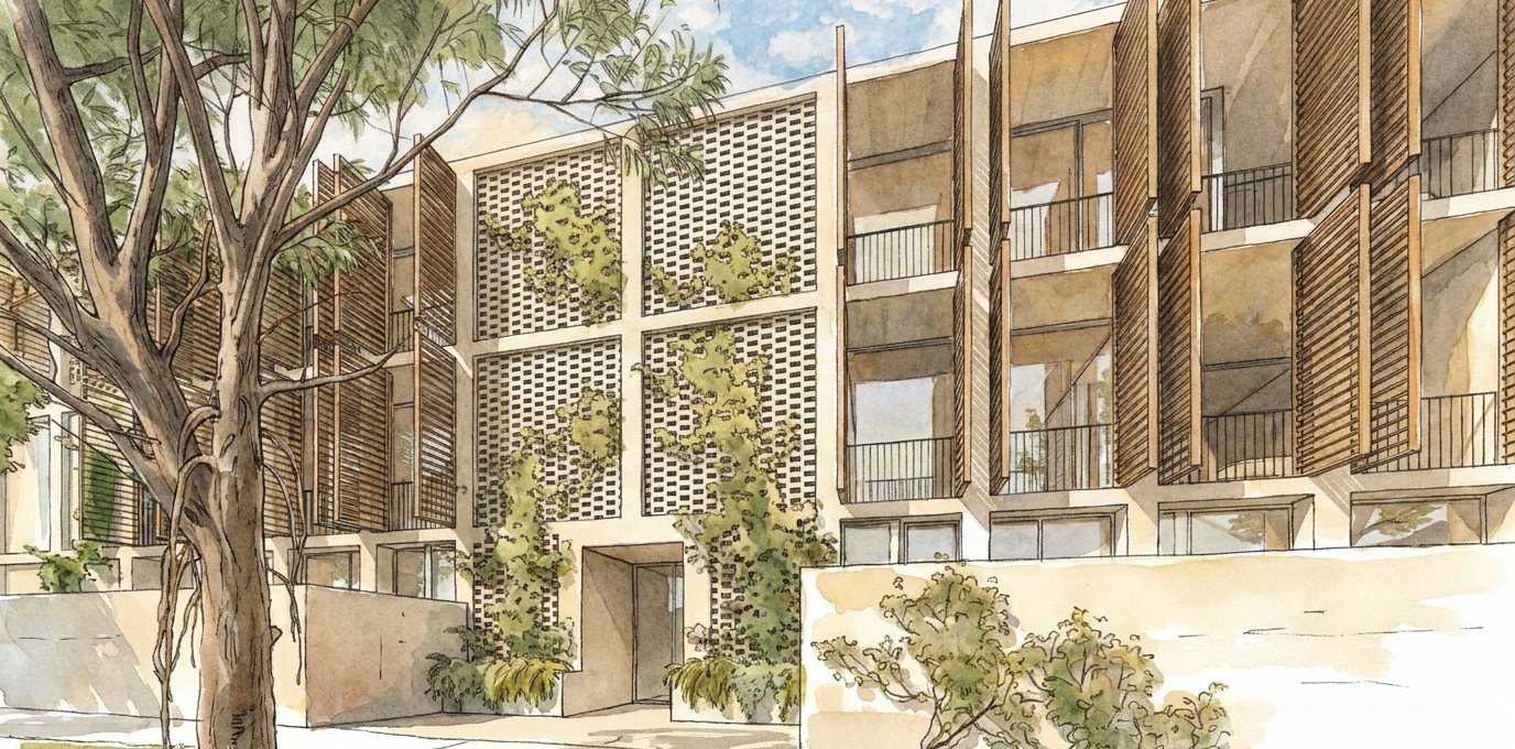 Hit-and-miss brick facade
