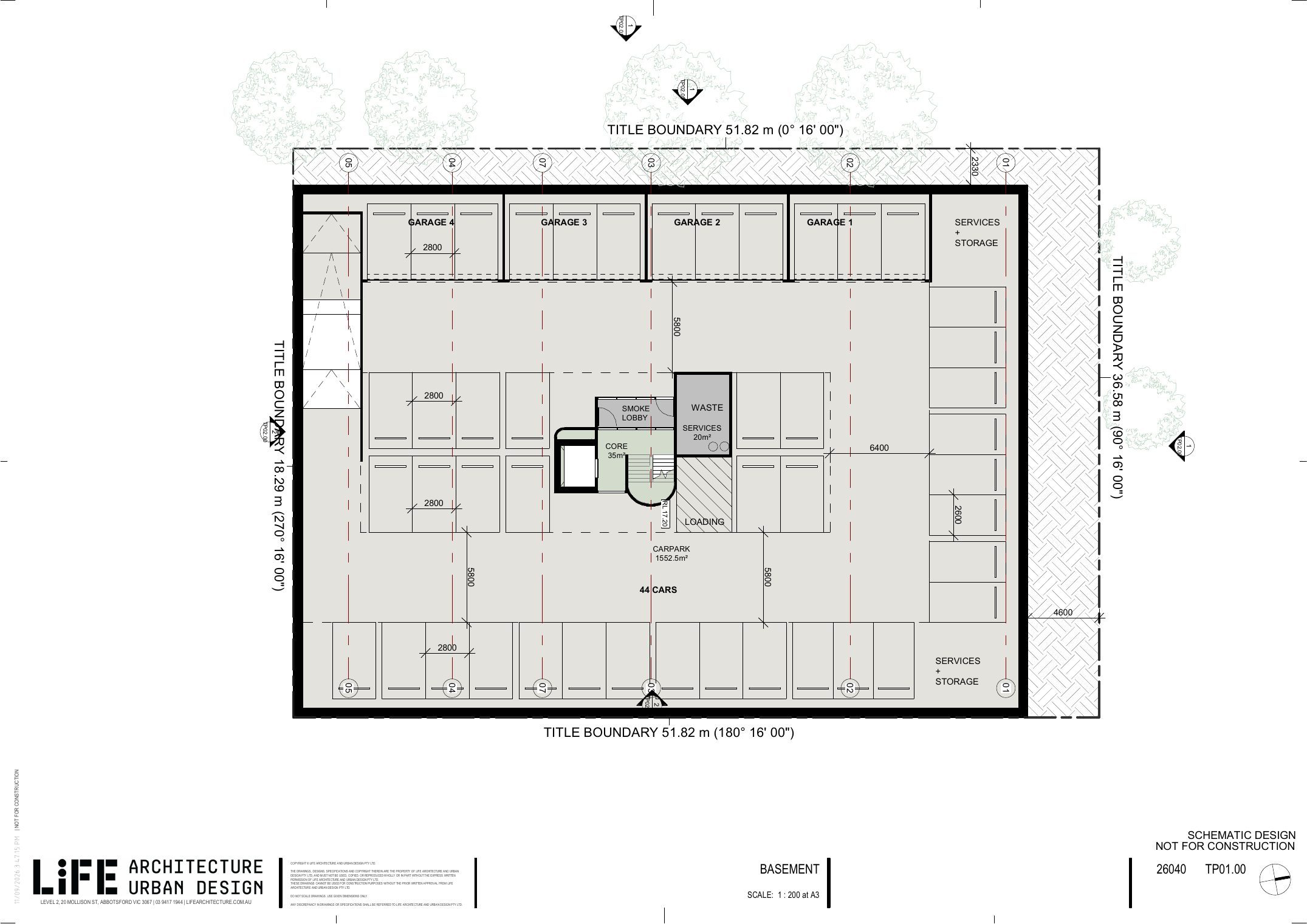 Basement plan — 44 cars and 4 garages